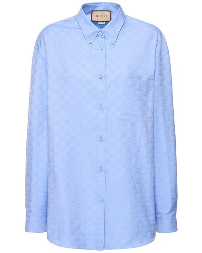 Gucci Gg Supreme Cotton Oxford-jacquard Shirt - Blue