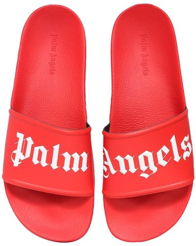 Palm Angels Pool Logo Rubber Slide Sandals - Red