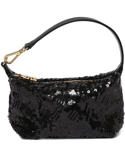 Ganni Small Butterfly Sequined Top Handle Bag - Black