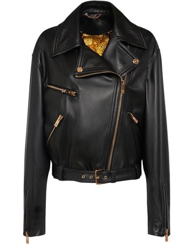 Versace Veste biker en cuir - Noir