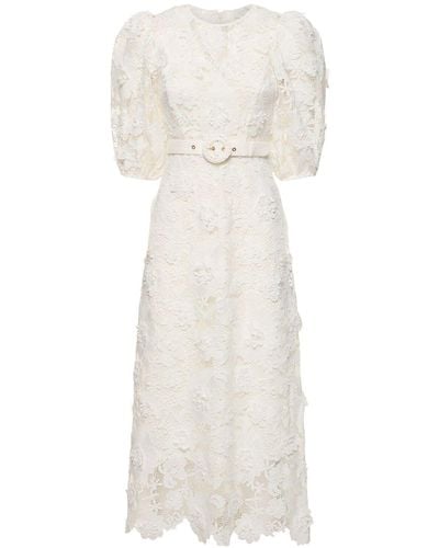 Zimmermann Halliday Flower Lace Midi Dress - White