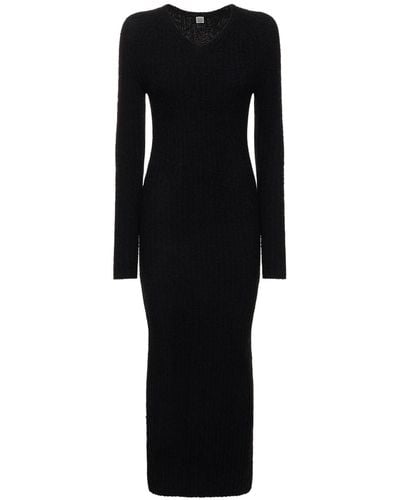 Totême Ribbed Wool Blend Midi Dress - Black