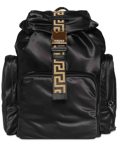 Versace Greca Nylon & Leather Backpack - Black