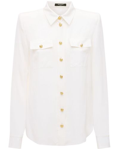 Balmain Crepe De Chine Shirt With Padded Shoulders - White