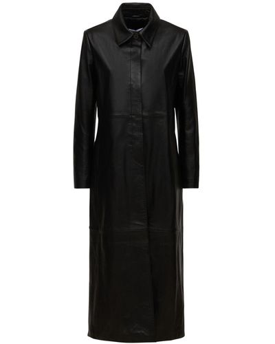 Nour Hammour Gotham Leather Long Coat - Black