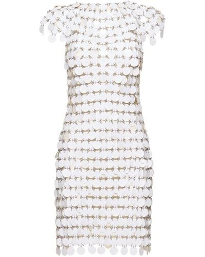 Rabanne Round Sequined Mesh Mini Dress - White