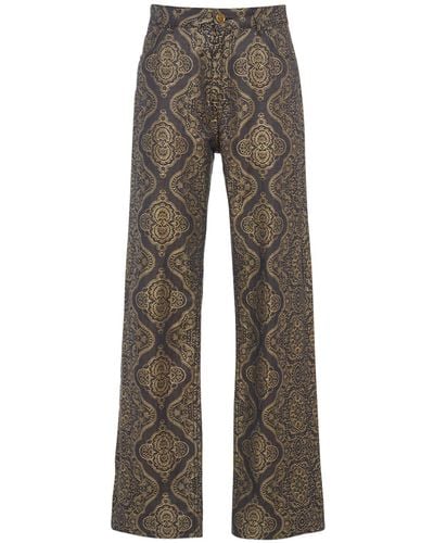 Etro Printed Cotton & Linen Wide Jeans - Grey