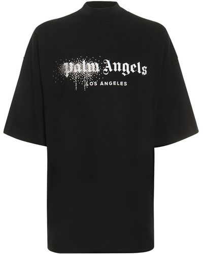 Palm Angels T-shirt rhinestones in cotone nera - Nero