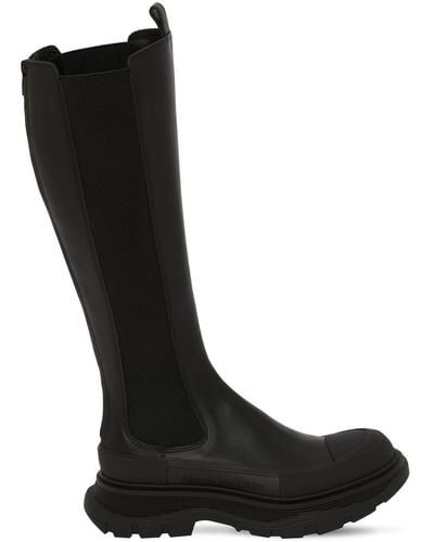 Alexander McQueen 40mm Tread Slick Leather Tall Boots - Black