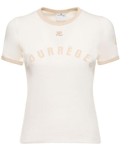 Courreges Contrast Printed Cotton T-Shirt - White
