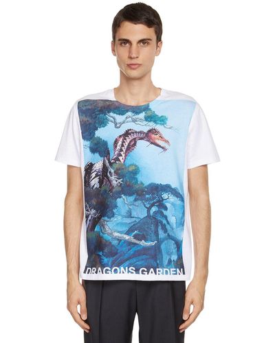 Valentino Dragons Garden Printed Cotton T-shirt - Blue