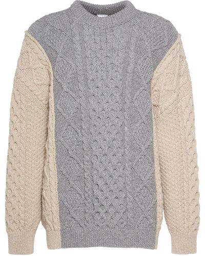 Bottega Veneta Aran Knit Wool Blend Oversize Sweater - Gray