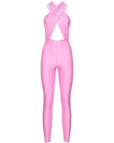 ANDAMANE Hola Shiny Stretch Lycra Jumpsuit - Pink