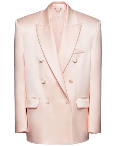 Magda Butrym Oversize Double Breast Satin Blazer - Natural