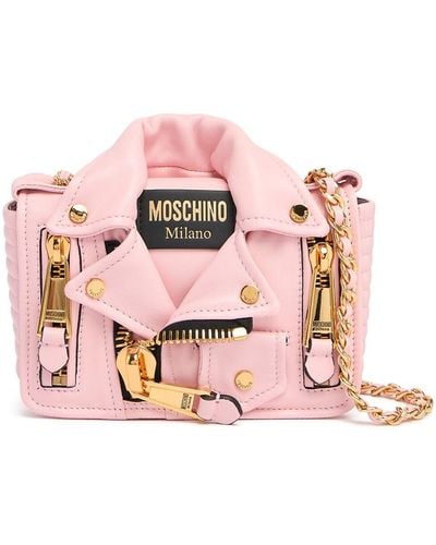 Moschino Biker Leather Shoulder Bag - Pink