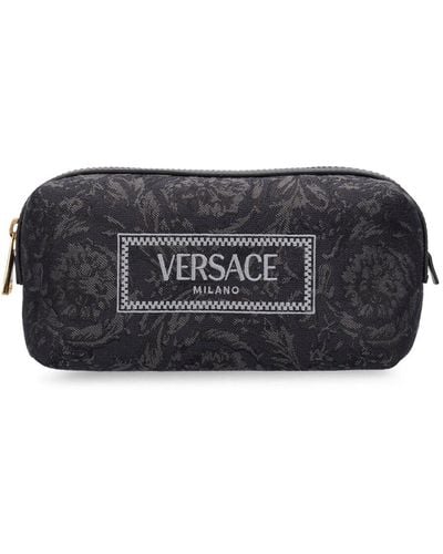 Versace Logo Jacquard Makeup Bag - Black