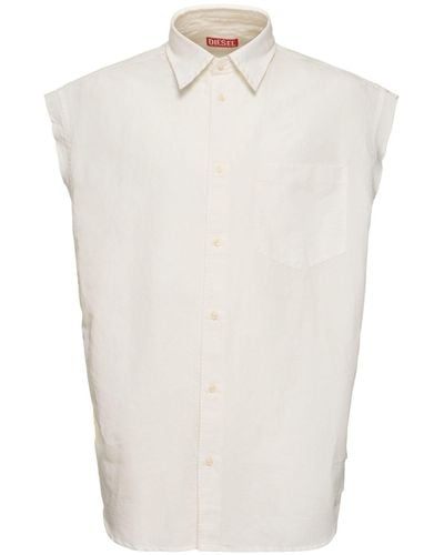 DIESEL S-simens Sleeveless Cotton & Linen Shirt - White