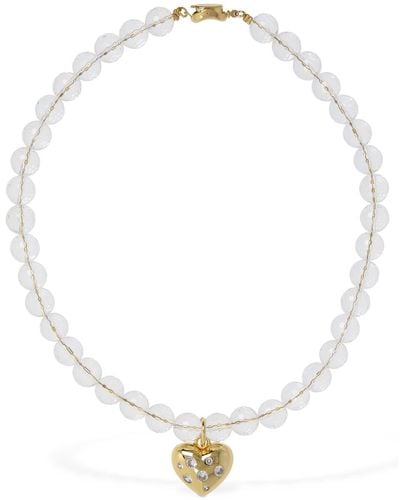 Timeless Pearly Heart Charm Collar Necklace - White