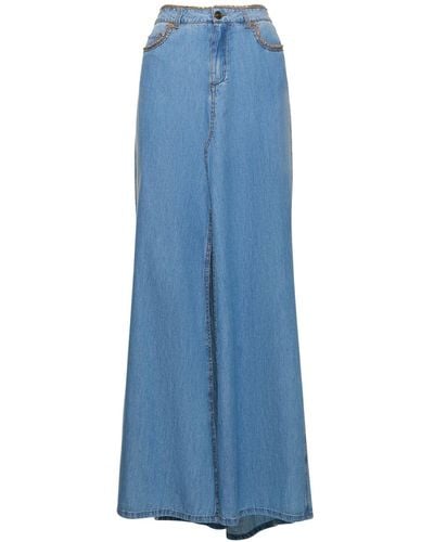 Ermanno Scervino Cotton Slit Long Skirt - Blue
