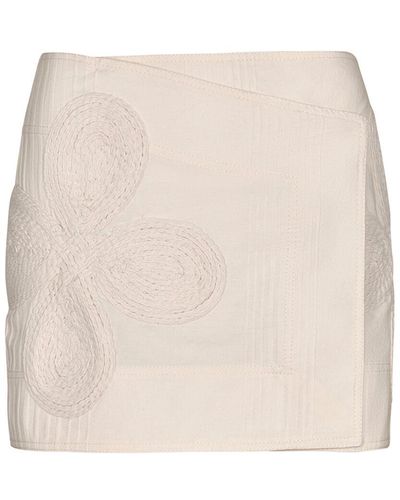 Johanna Ortiz Embroidered Cotton Mini Wrap Skirt - Natural