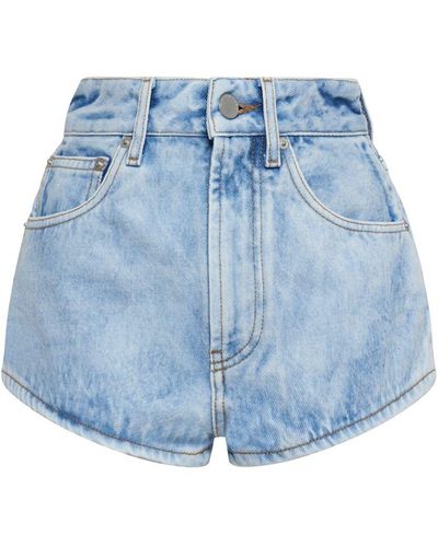Alessandra Rich High Rise Cotton Denim Mini Shorts - Blue