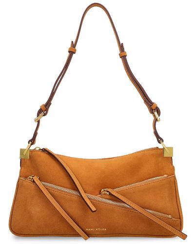 MANU Atelier Suede Shoulder Bag W/ Zip Details - Brown