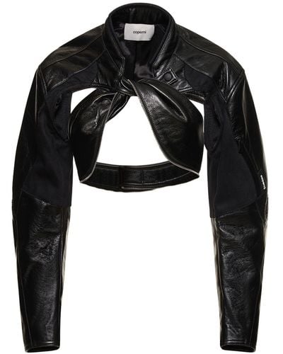 Coperni Faux Leather Cutout Cropped Biker Jacket - Black