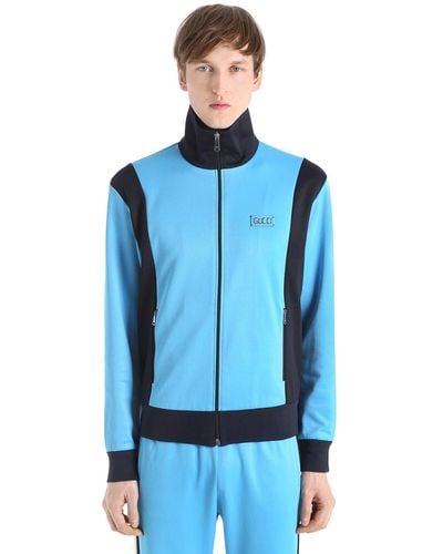 Gucci Sweat-shirt à zip en jersey avec patch tigre - Bleu