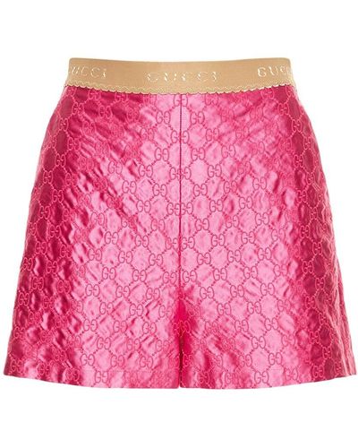 Gucci Gg Embroidered Silk Duchesse Shorts - Pink