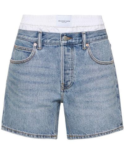 Alexander Wang Loose Cotton Denim Shorts - Blue
