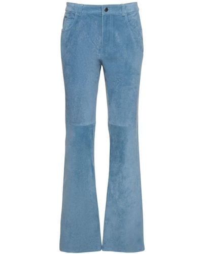 Chloé Leather & Suede Straight Trousers - Blue