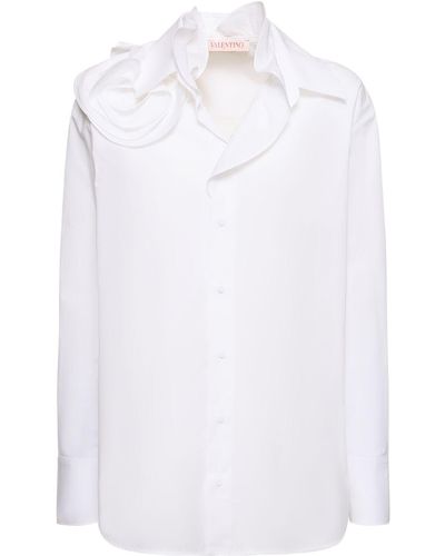 Valentino Hemd Aus Baumwollpopeline Mit Rosendetail - Weiß