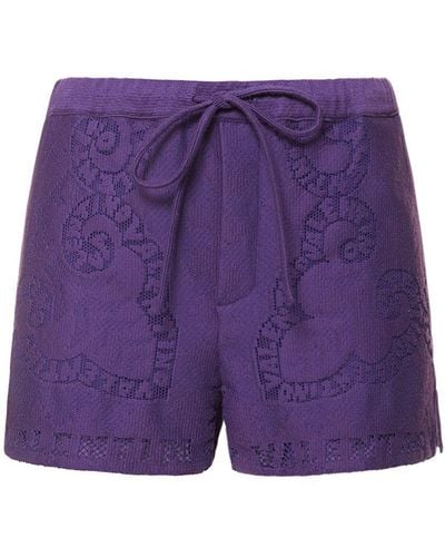 Valentino Shorts cortos de encaje de algodón - Morado