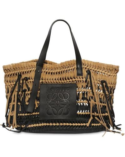 Loewe Tasseled Woven Leather And Suede Tote - Black