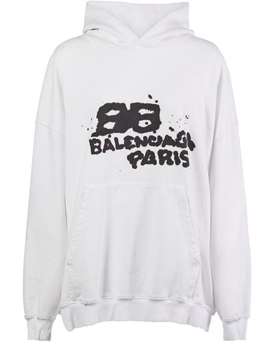 Balenciaga Sweat-shirt ample en coton à capuche - Blanc