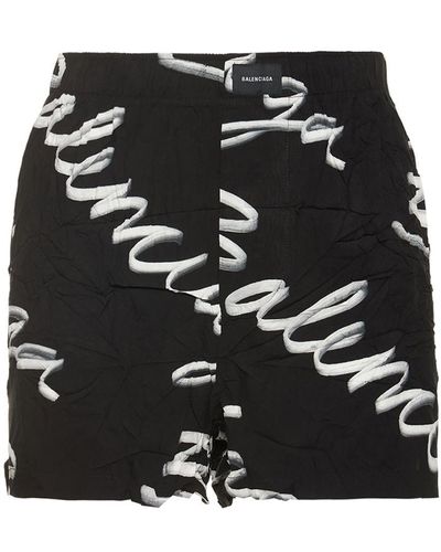 Balenciaga Logo Viscose Pajama Shorts - Black