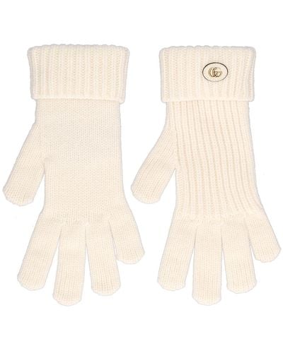Gucci Handschuhe Aus Einer Woll-kaschmirmischung Mit Lederbesatz Und Verzierung - Natur