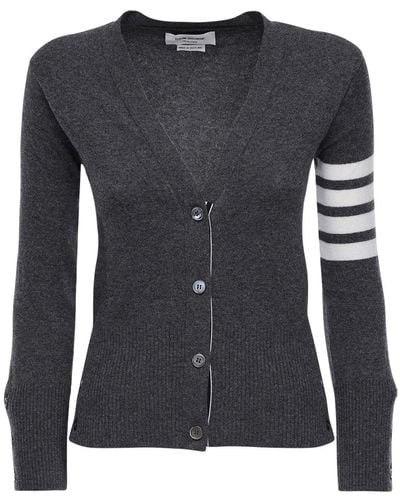 Thom Browne Intarsia Stripes Cashmere Knit Cardigan - Grey