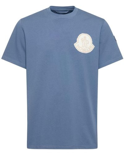 Moncler T-shirt Aus Baumwolljersey Mit Logo - Blau