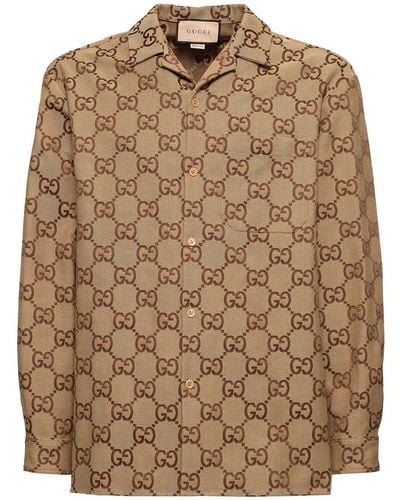 Gucci Camisa bowling de algodón estampada - Marrón