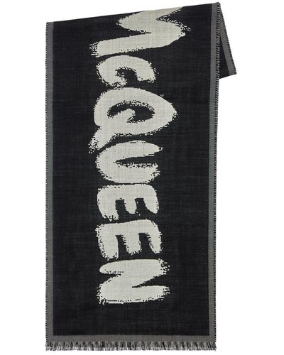 Alexander McQueen Graffiti Logo ウールストール - ブラック