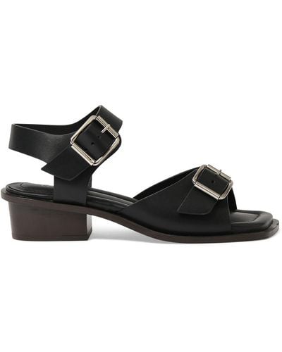 Lemaire 35Mm Square Heeled Sandals W/ Straps - Black