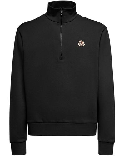 Moncler Zip-Up Cotton Turtleneck Sweatshirt - Black