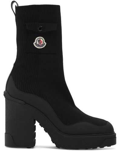 Moncler Bottines En Mailles Stretch Côtelées À Finitions En Cuir Et En Caoutchouc Splora - Noir