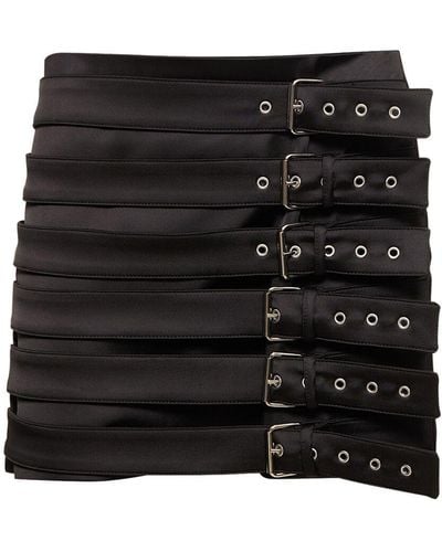 GIUSEPPE DI MORABITO Satin Mini Skirt W/ Buckle Straps - Black