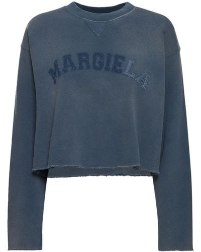 Maison Margiela Sweat-shirt en coton délavé à logo - Bleu