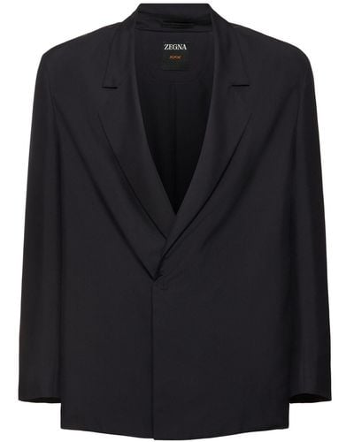 Zegna Oversized Silk Blazer - Black