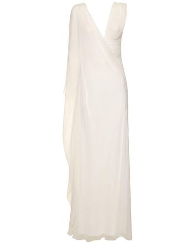 Alberta Ferretti Draped Silk Chiffon Long Dress - White