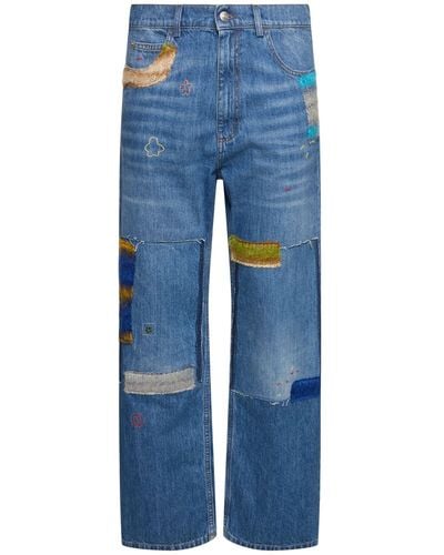 Marni Straight Cotton Denim Jeans W/Mohair - Blue