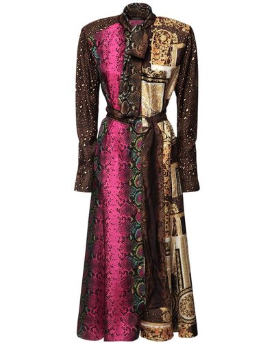 Versace Patchwork Print Silk Twill Dress W/ Belt - Multicolour